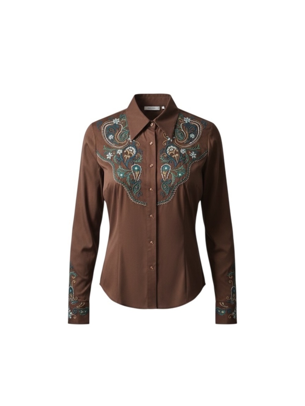 Vintage Brown Embellished Western Paisley Blouse